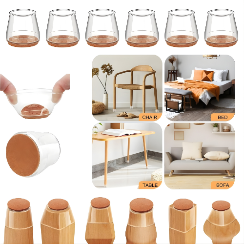 Furniture Leg Protectors Clear Stretch Silicone & Felt Pads
