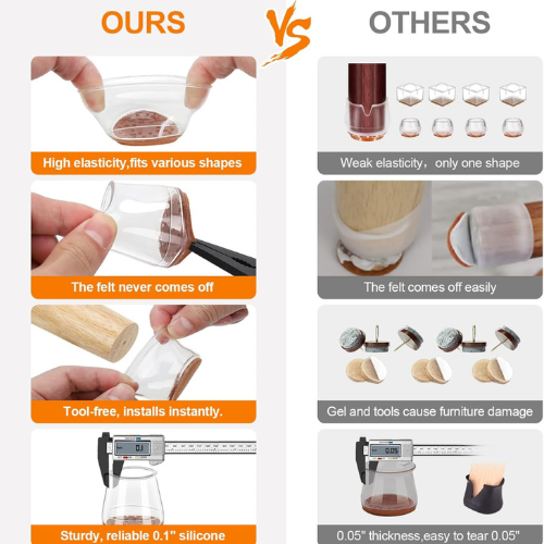 Furniture Leg Protectors Clear Stretch Silicone & Felt Pads