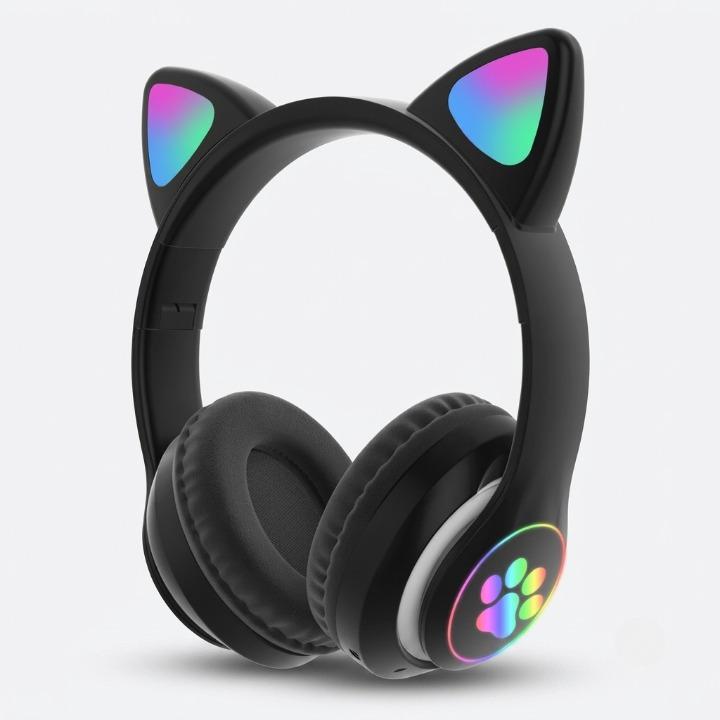 Gaming Headset Cat Ear RGB Lighting 360° Rotatable Mic