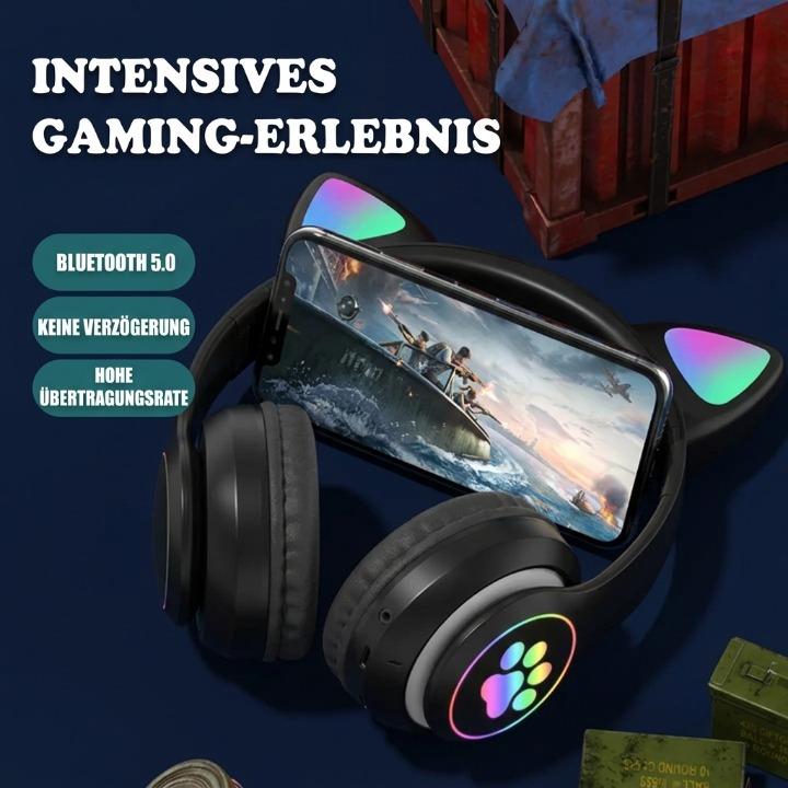 Gaming Headset Cat Ear RGB Lighting 360° Rotatable Mic