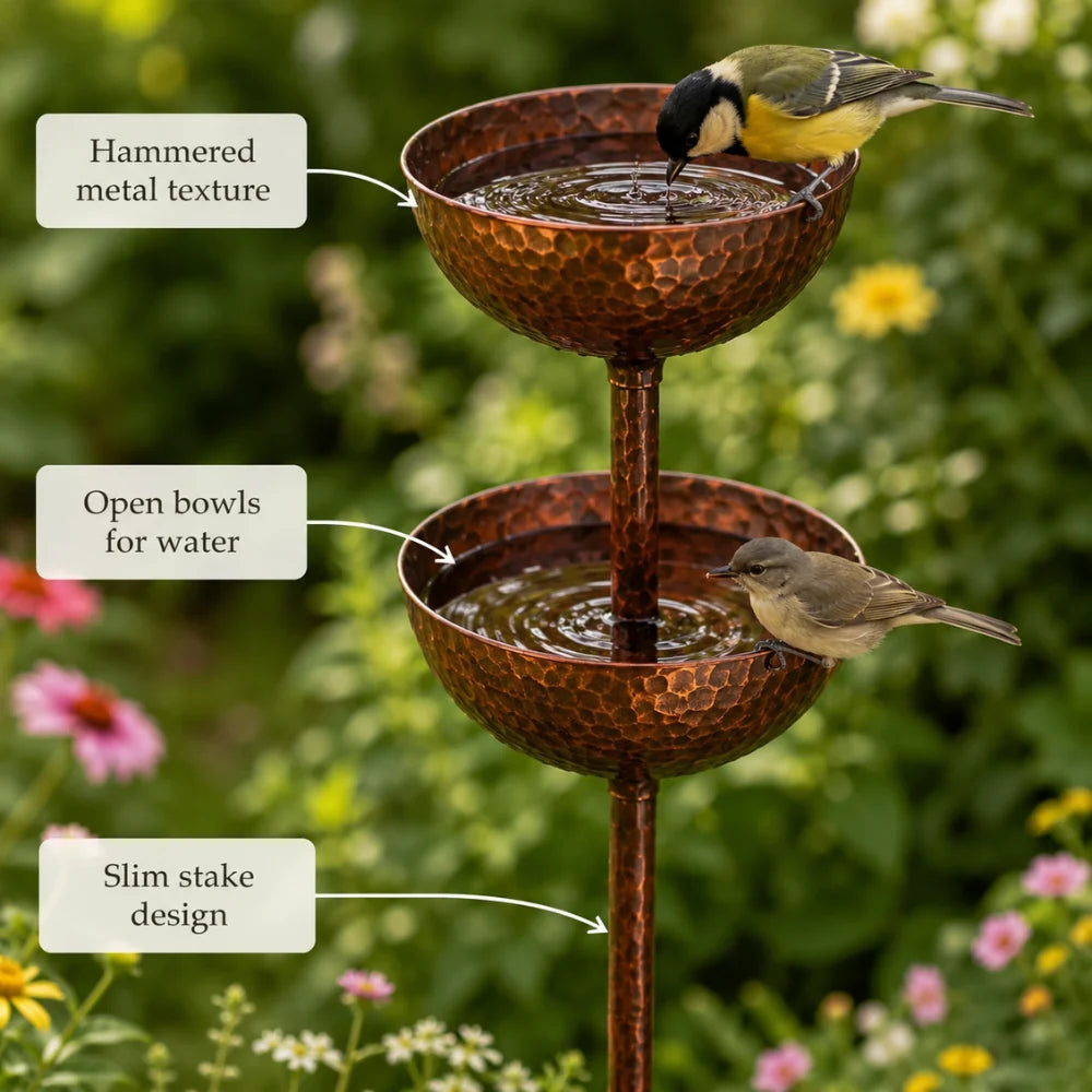 Garden Bird Bath Iron 3-Tier Freestanding