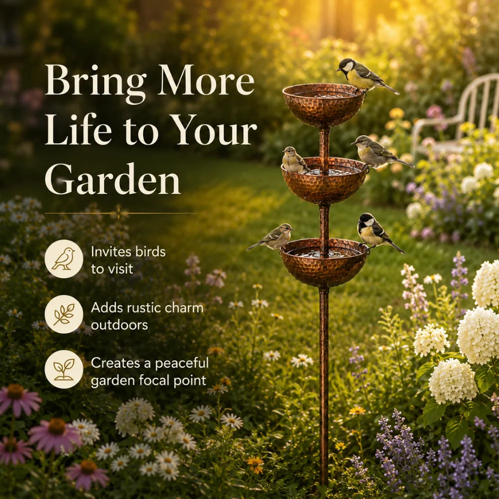 Garden Bird Bath Iron 3-Tier Freestanding