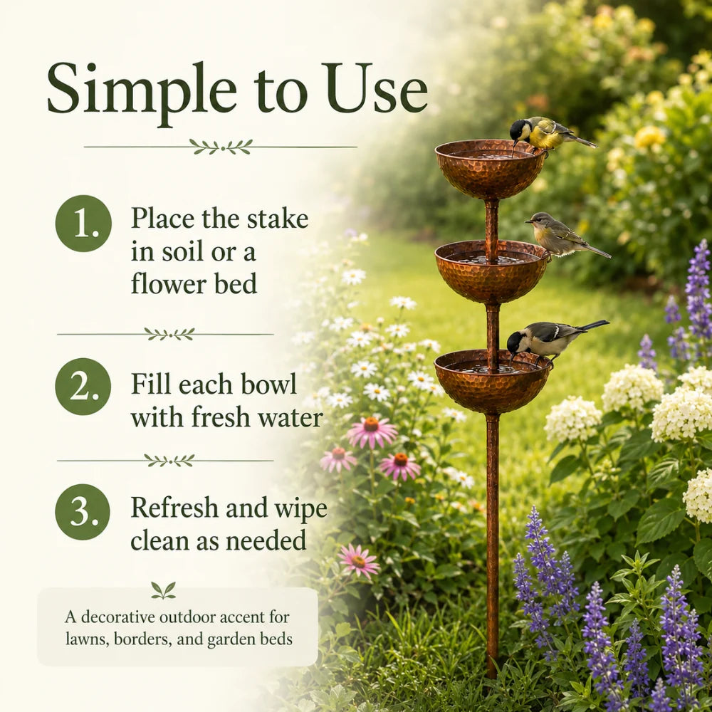 Garden Bird Bath Iron 3-Tier Freestanding