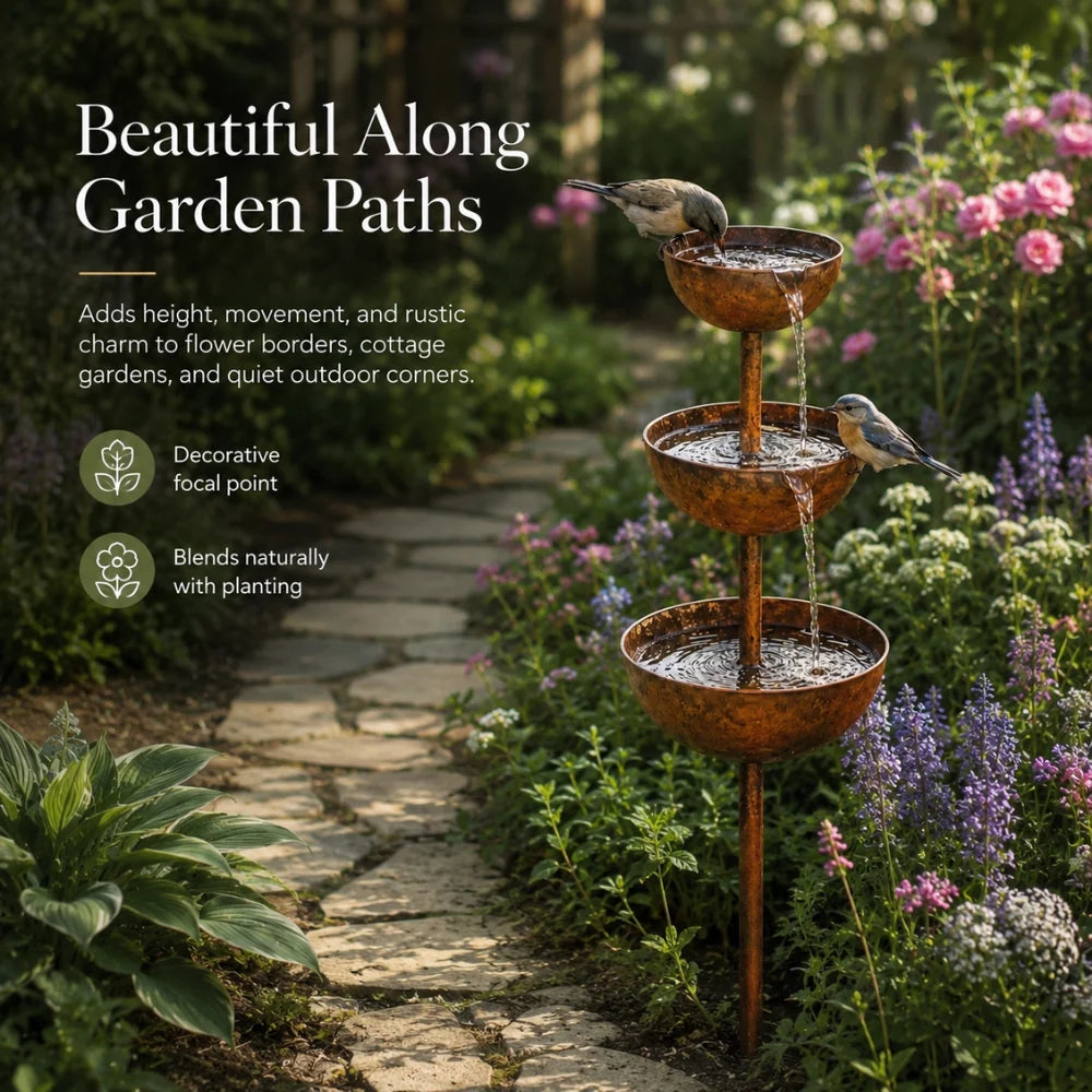 Garden Bird Bath Iron 3-Tier Freestanding