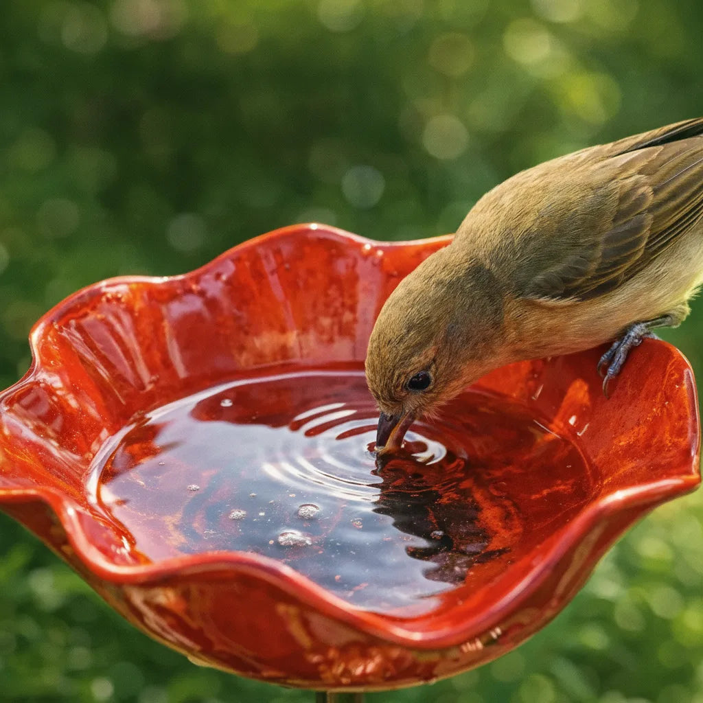 Garden Bird Bath Stake Poppy Blossom Weather-Resistant Metal