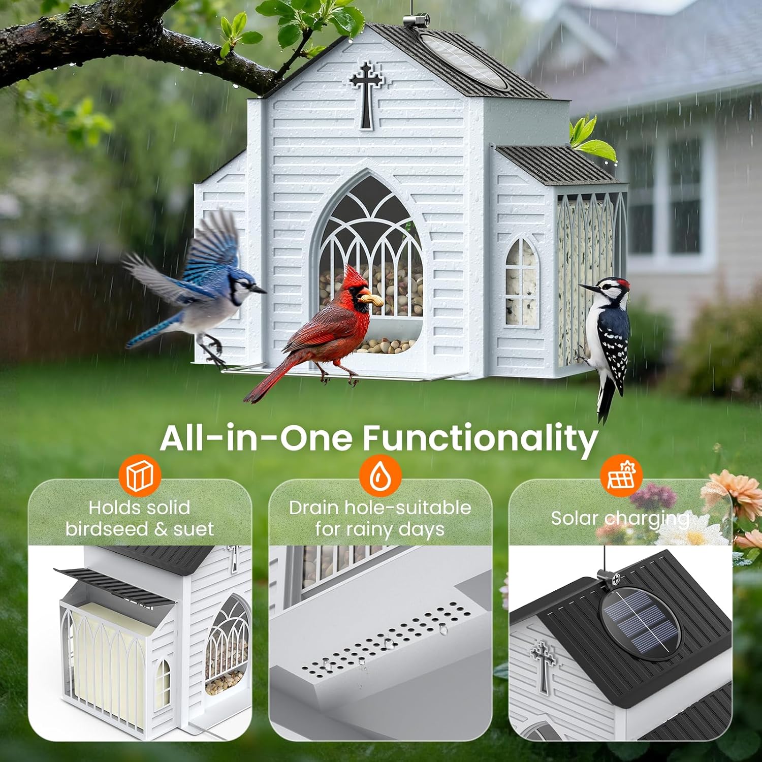 Garden Birdhouse Church Design Solar LED Weatherproof Metal