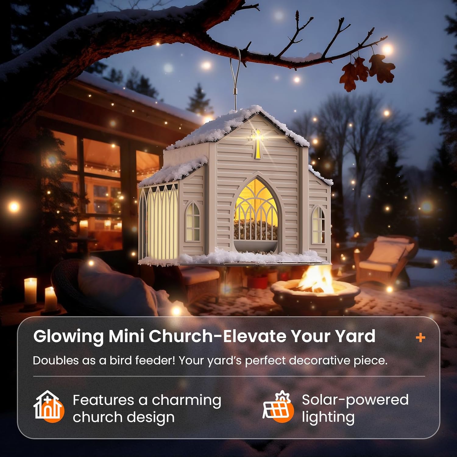Garden Birdhouse Church Design Solar LED Weatherproof Metal