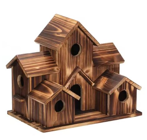Garden Birdhouse Natural Wood 6 Entrances Weatherproof