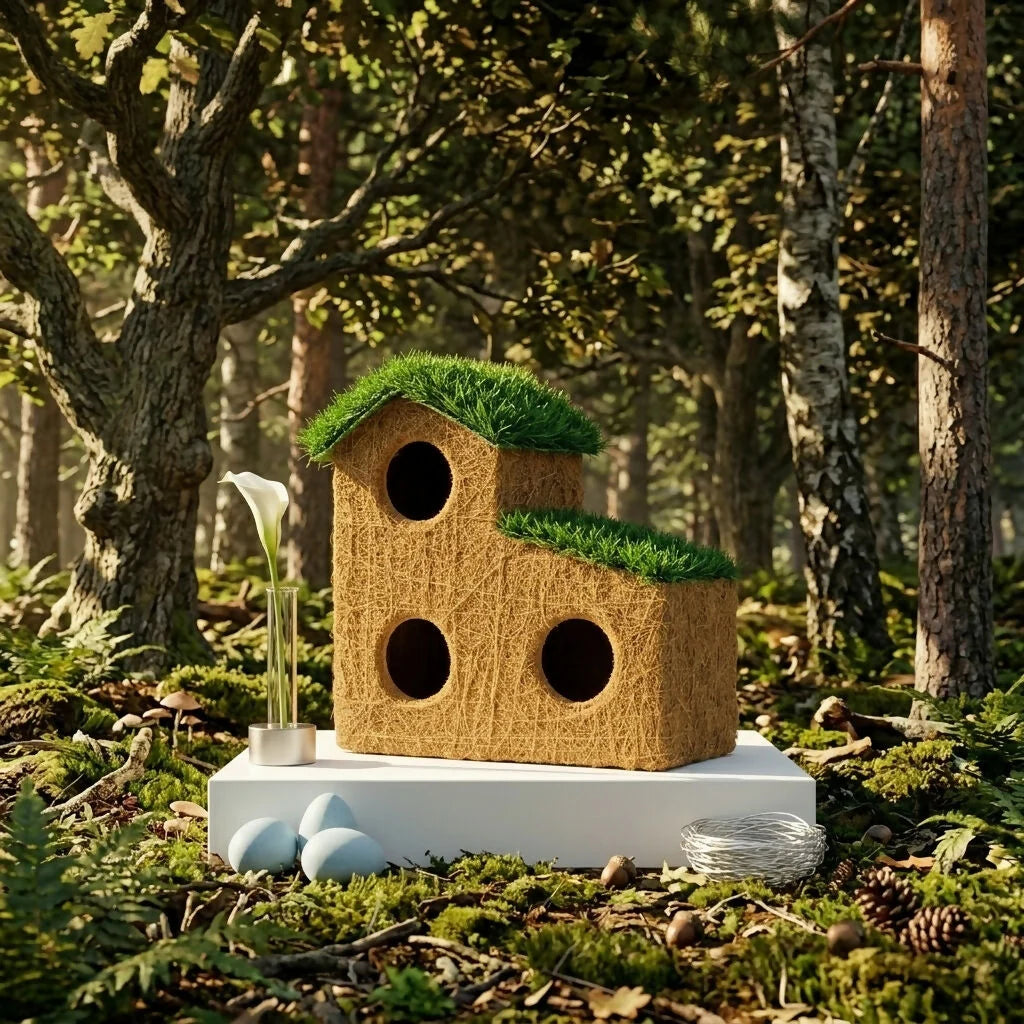 Garden Birdhouse Three-Compartment Coconut Fiber Grass Roof