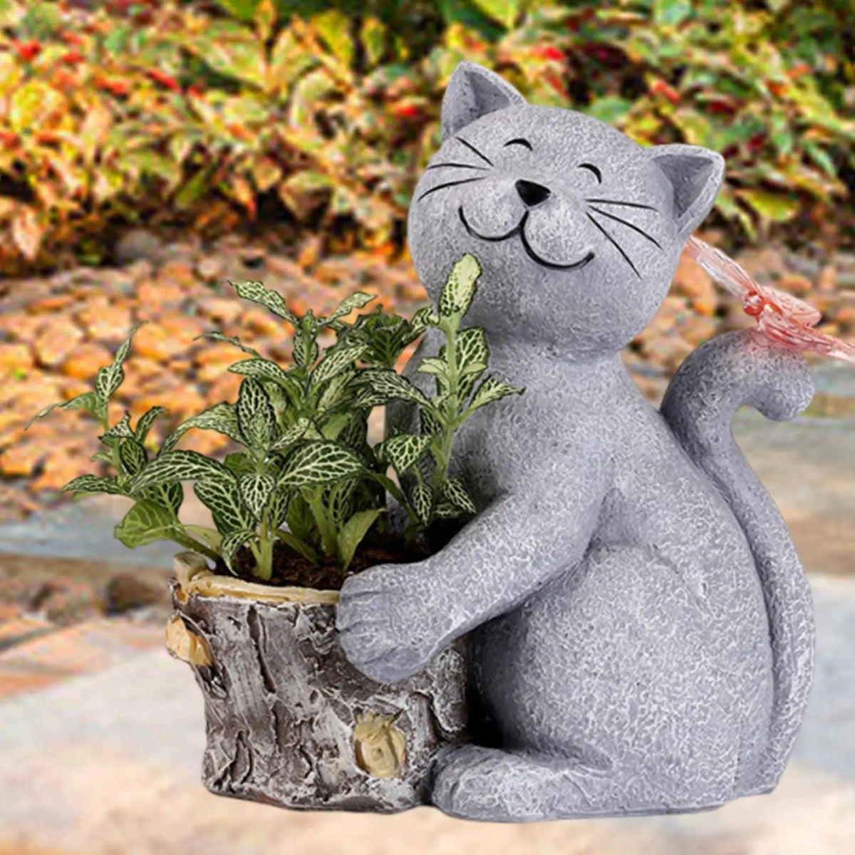 Garden Cat Figurine Solar LED Weatherproof Resin