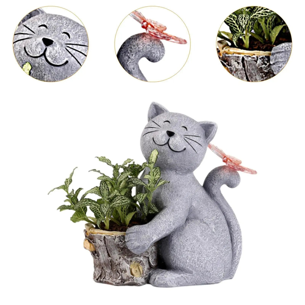 Garden Cat Figurine Solar LED Weatherproof Resin