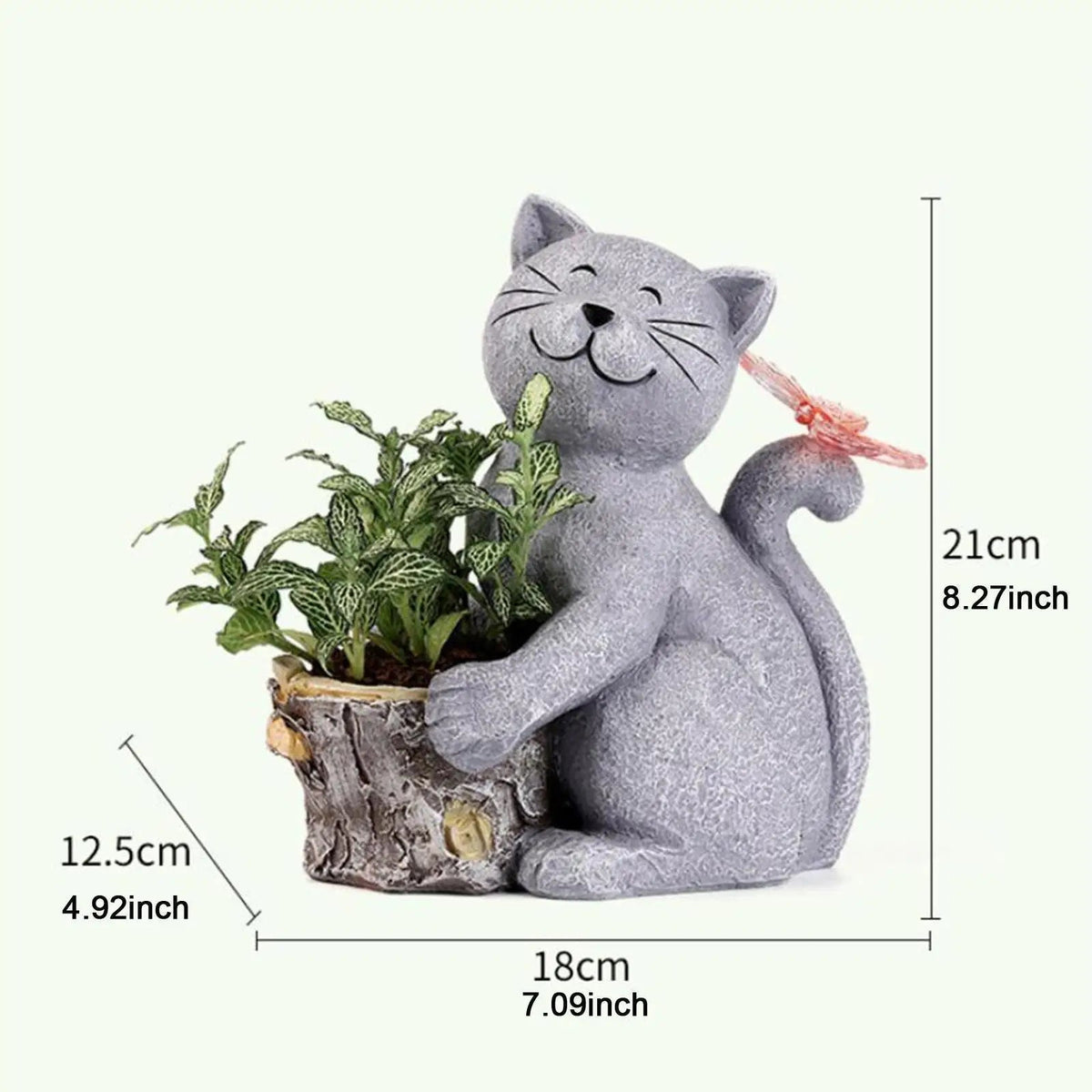 Garden Cat Figurine Solar LED Weatherproof Resin