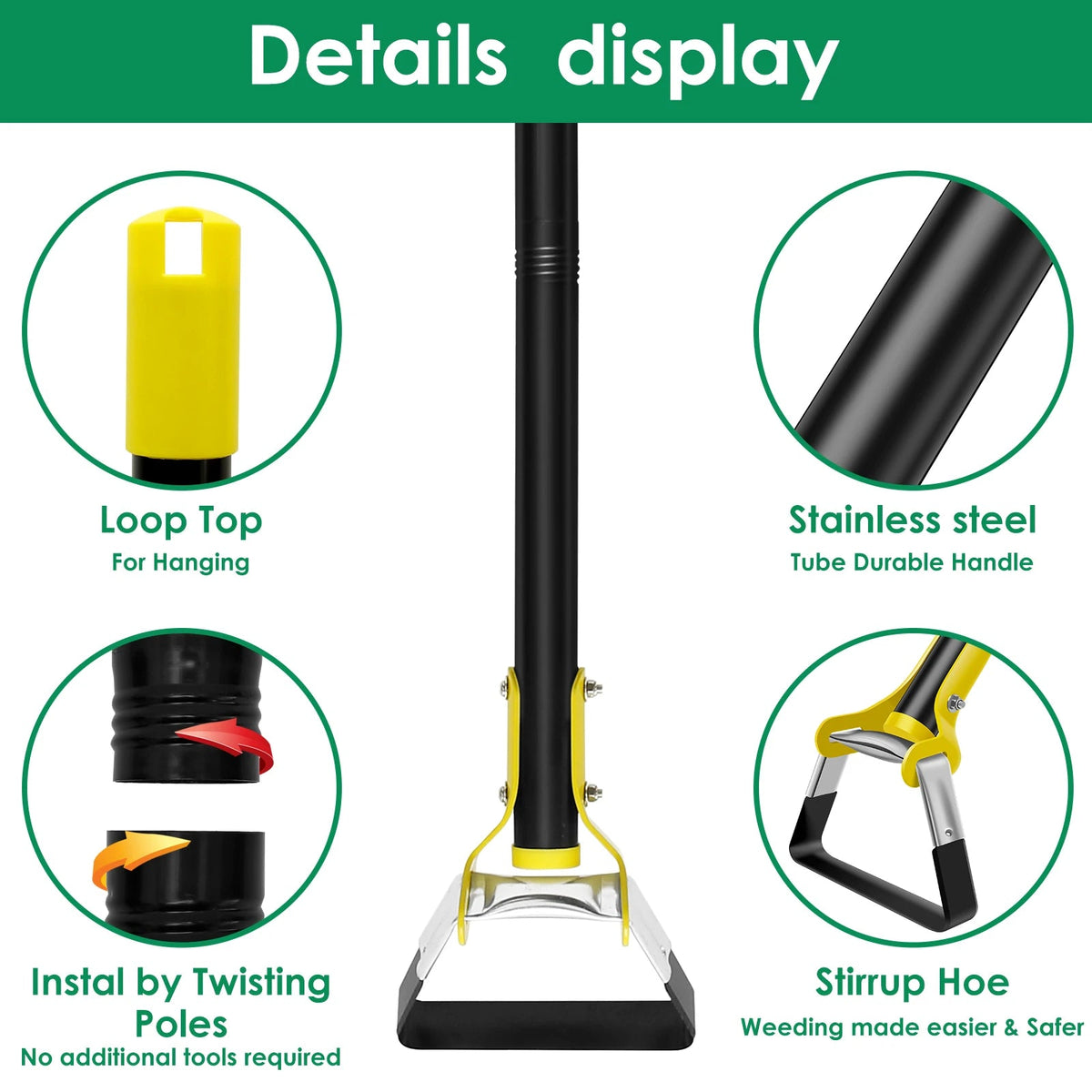 Garden Hoe Ergonomic Long Handle & Stainless Steel Blade