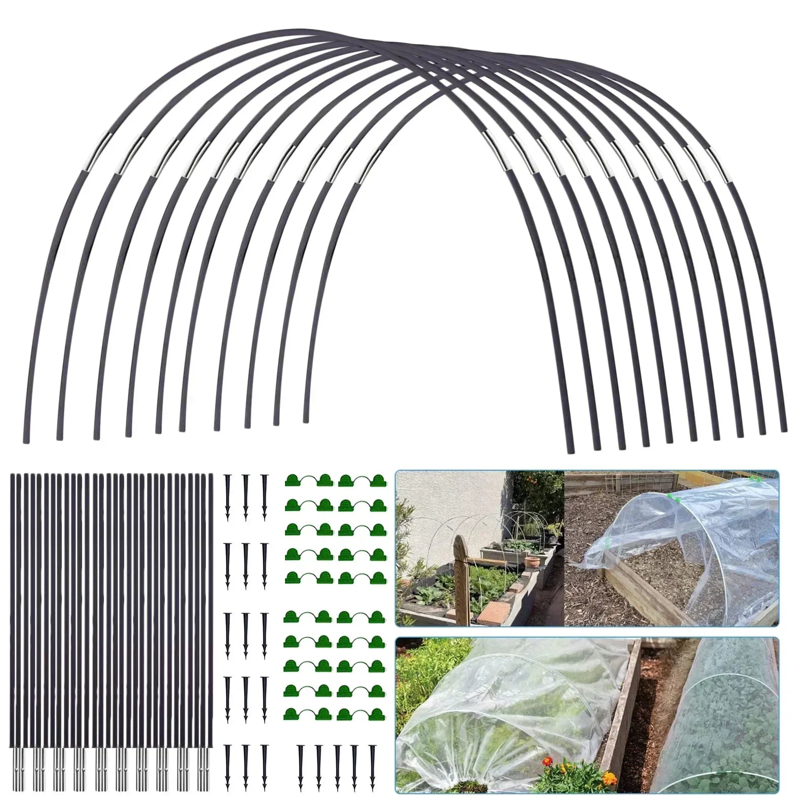 Garden Hoop Set Fiberglass Rustproof 5-Piece Galvanized Connectors
