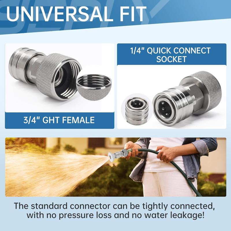 Garden Hose Adapter Stainless Steel Quick-Connect 3/4-Inch