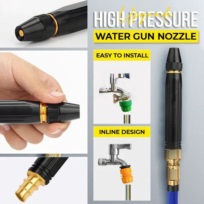 Garden Hose Nozzle 10x Pressure Boost Metal Three Settings
