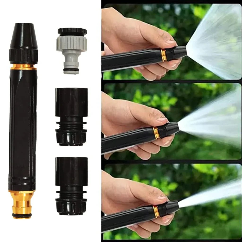 Garden Hose Nozzle 10x Pressure Boost Metal Three Settings