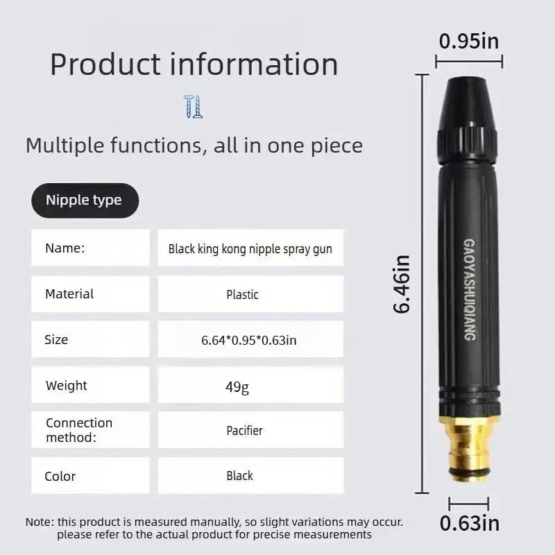 Garden Hose Nozzle 10x Pressure Boost Metal Three Settings