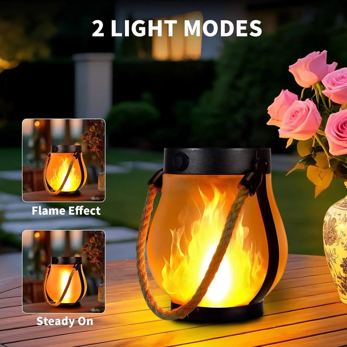 Garden Lantern Flickering LED Solar & USB Backup