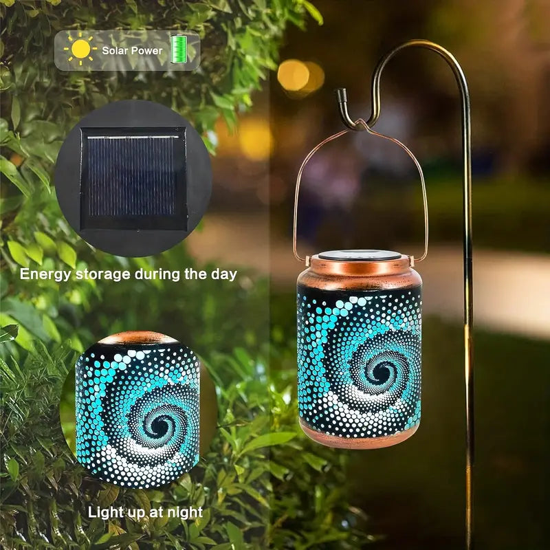 Garden Lantern Pierced Metal Weatherproof Warm Ambient Glow