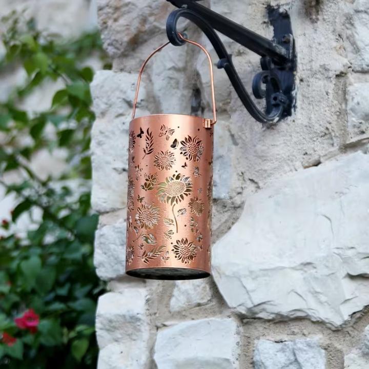 Garden Lantern Solar Powered Floral Projection Weatherproof Metal