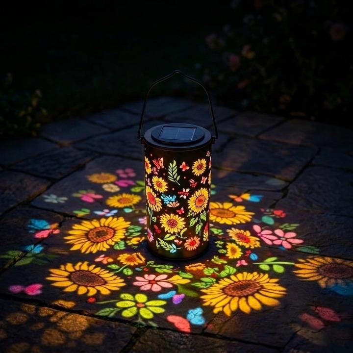 Garden Lantern Solar Powered Floral Projection Weatherproof Metal