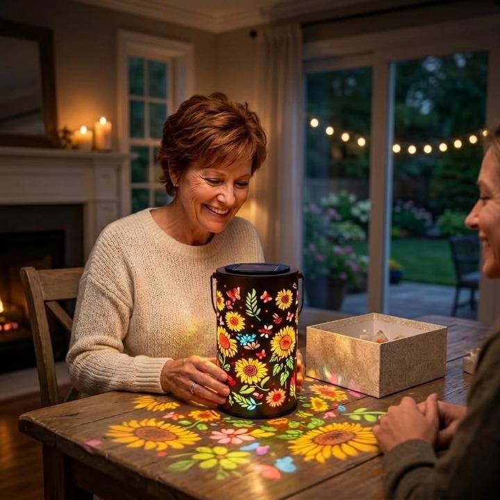 Garden Lantern Solar Powered Floral Projection Weatherproof Metal