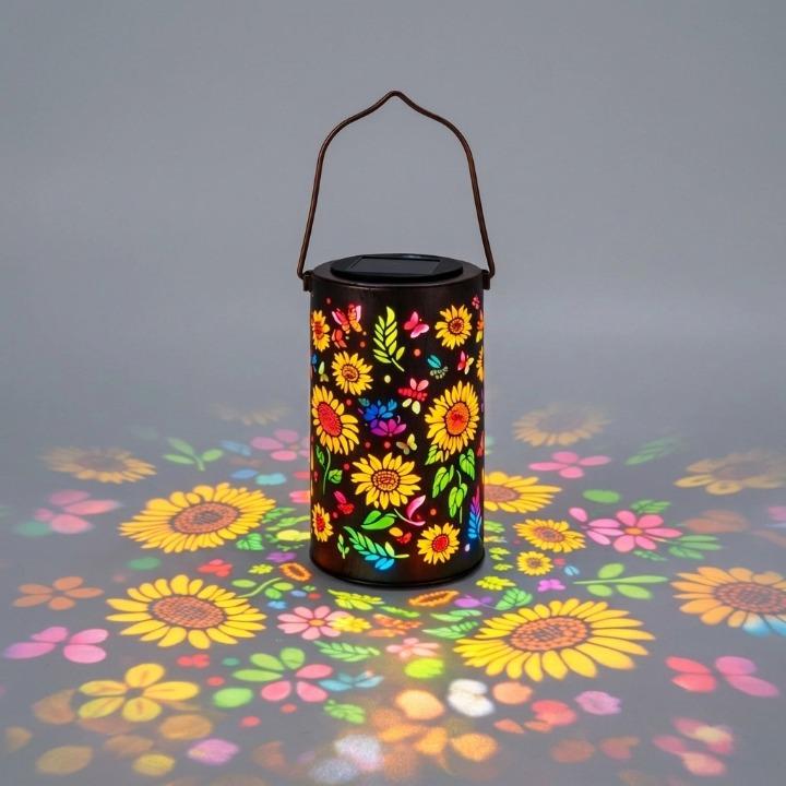 Garden Lantern Solar Powered Floral Projection Weatherproof Metal