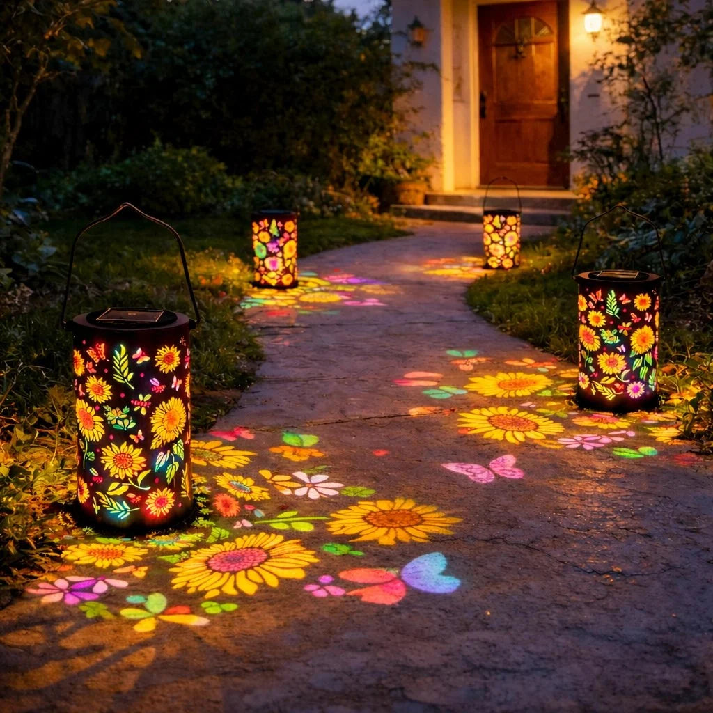Garden Lantern Solar-Powered Weatherproof Flower & Butterfly Projection