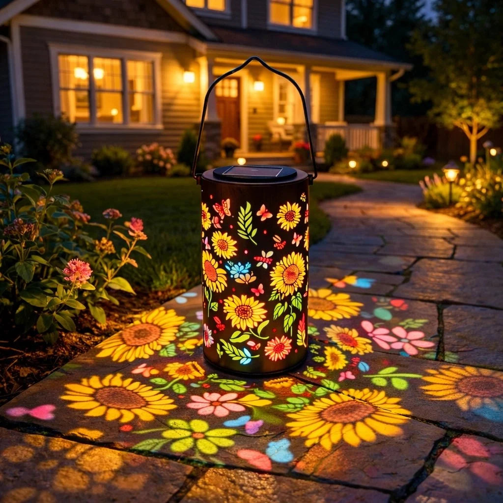 Garden Lantern Solar-Powered Weatherproof Flower & Butterfly Projection