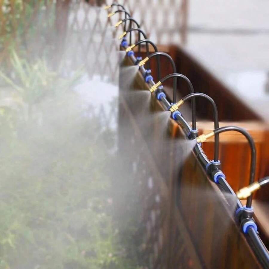Garden Misting System 20m Hose Brass Nozzles & Quick-Connect