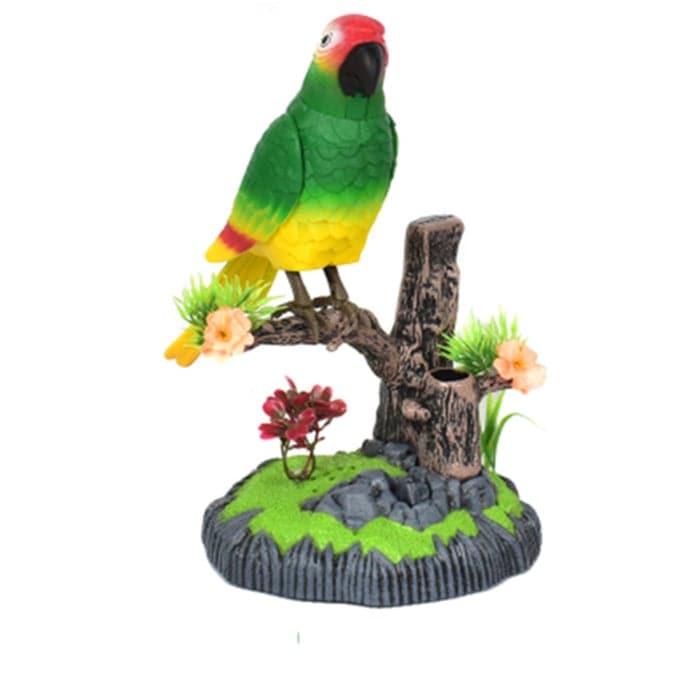 Garden Parrot Ornament Sound-Activated Movement & Chirping Battery-Powered Weatherproof