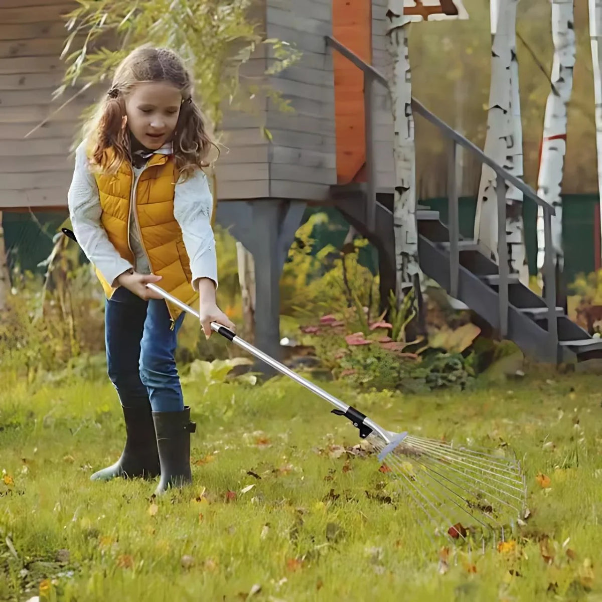 Garden Rake Telescopic Adjustable Width & Ergonomic Handle