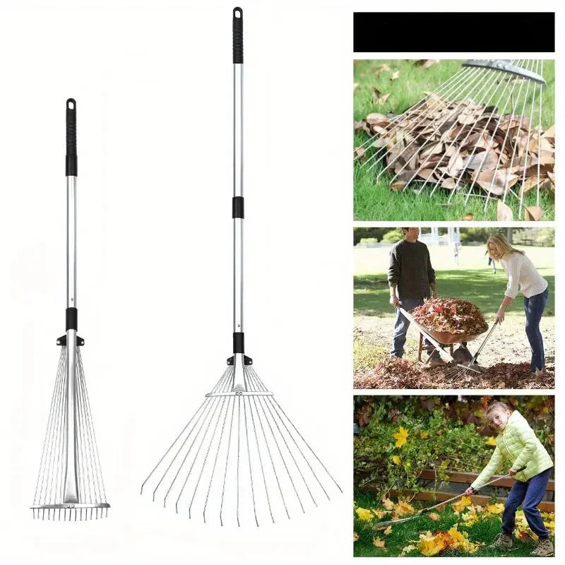 Garden Rake Telescopic Adjustable Width & Ergonomic Handle