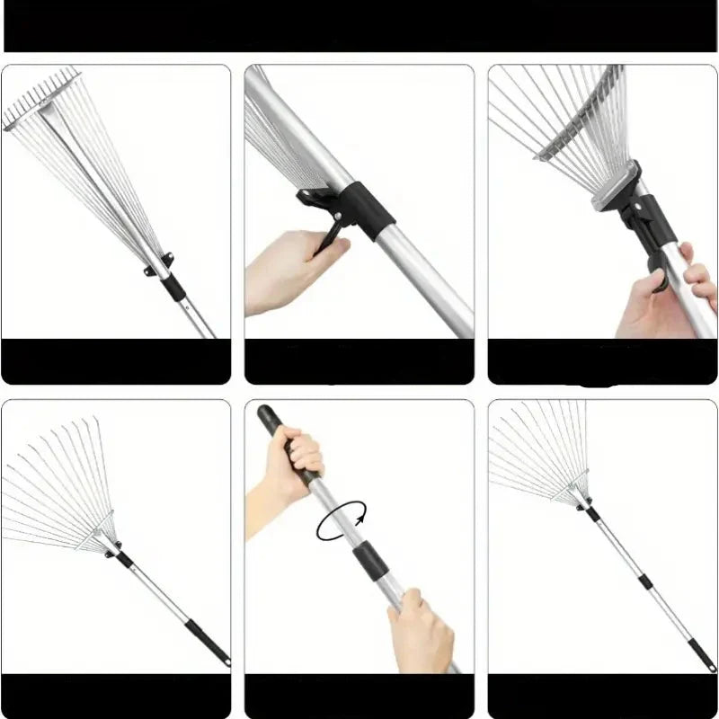 Garden Rake Telescopic Adjustable Width & Ergonomic Handle