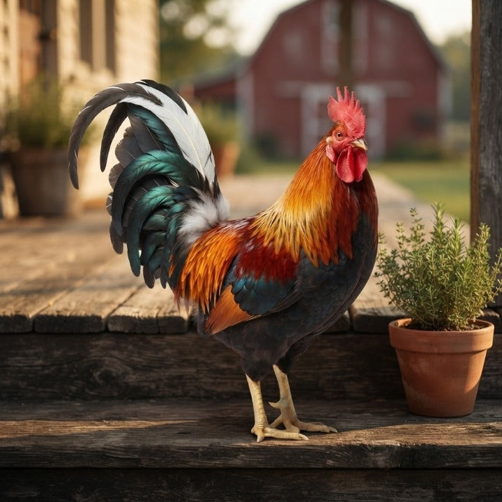 Garden Rooster Figure Weather-Resistant Acrylic Lifelike Feathers