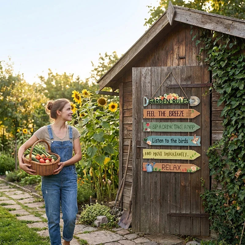 Garden Sign Weather-Resistant Wood Directional Arrows