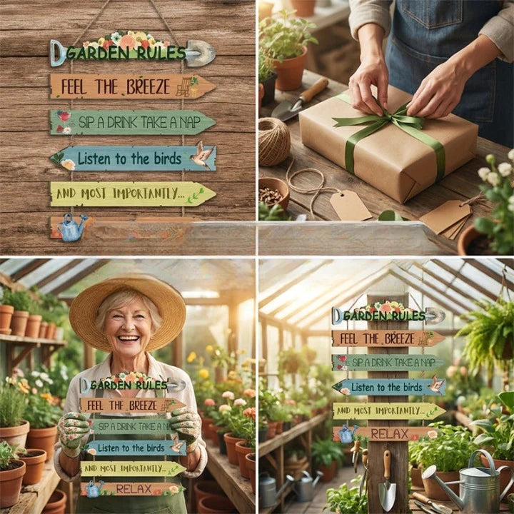 Garden Sign Weather-Resistant Wood Directional Arrows