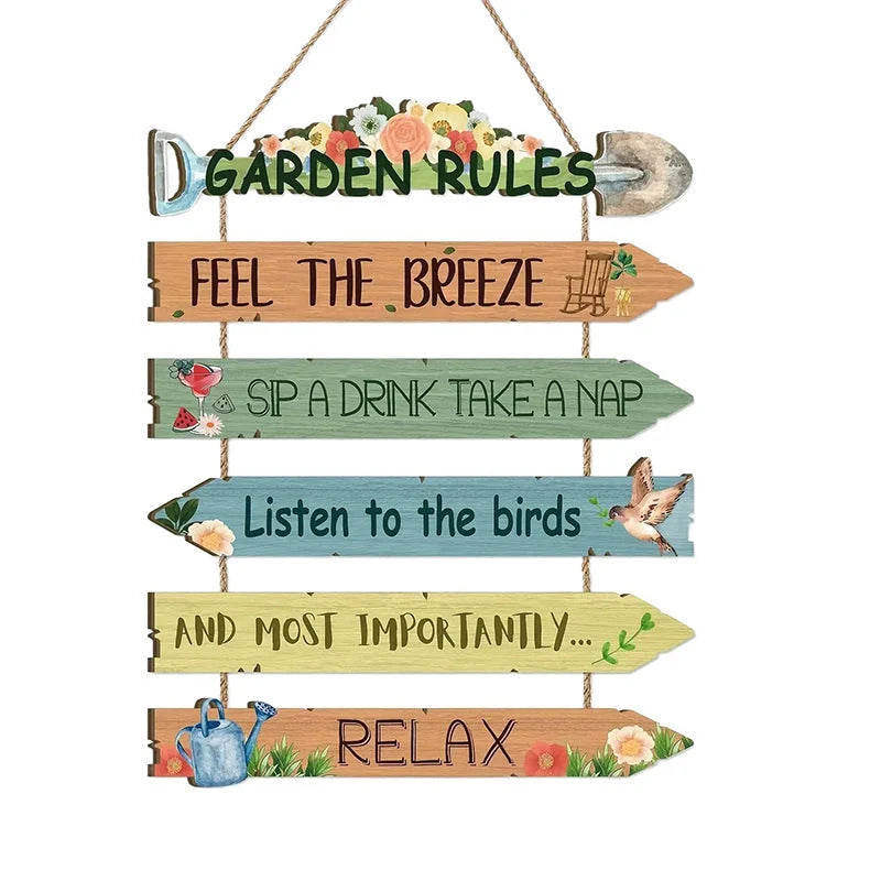 Garden Sign Weather-Resistant Wood Directional Arrows