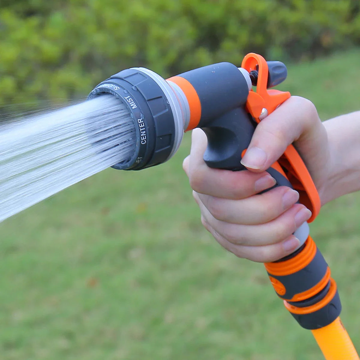Garden Spray Nozzle 8 Patterns Rubber Grip Locking Pin