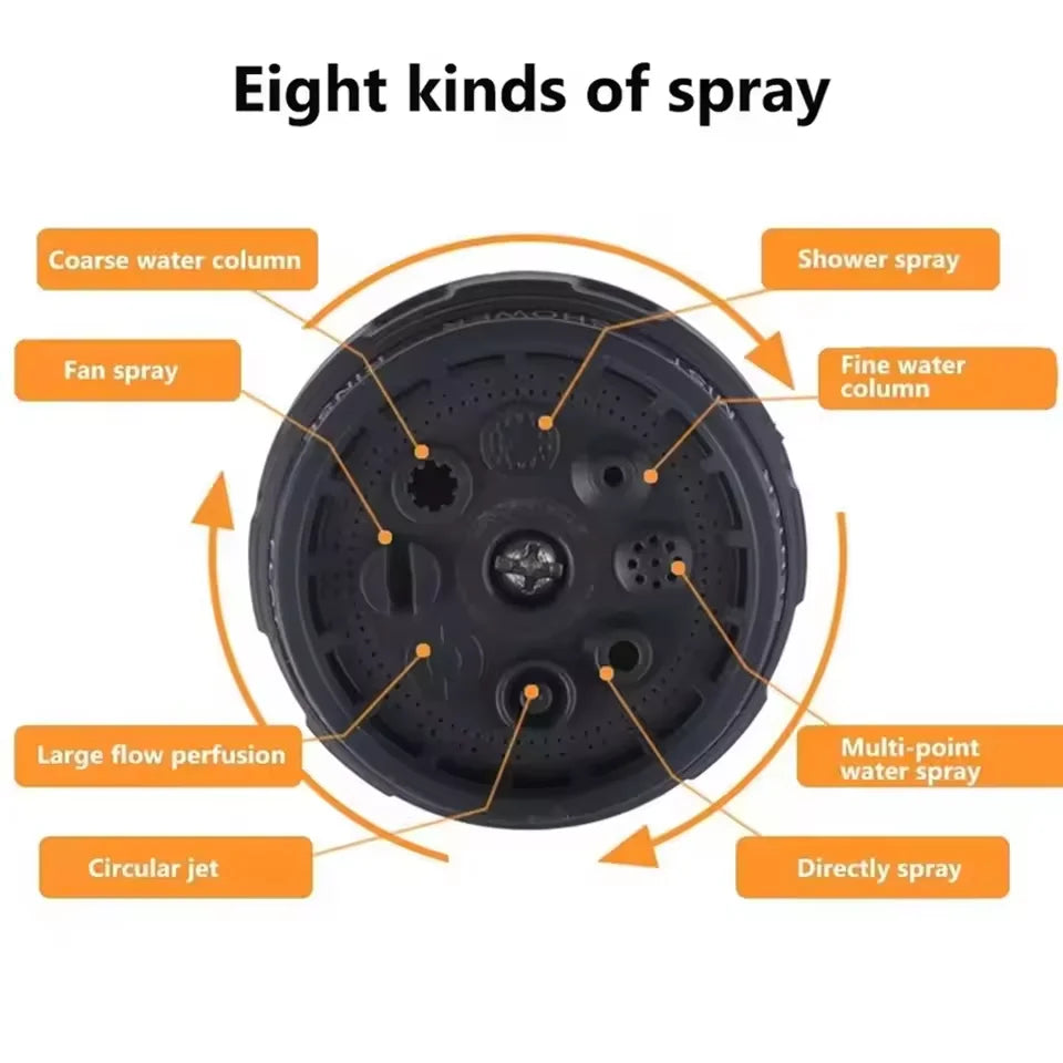 Garden Spray Nozzle 8 Patterns Rubber Grip Locking Pin