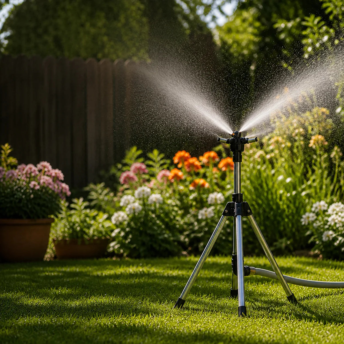 Garden Sprinkler 360° Adjustable Spray Stainless Steel Stand