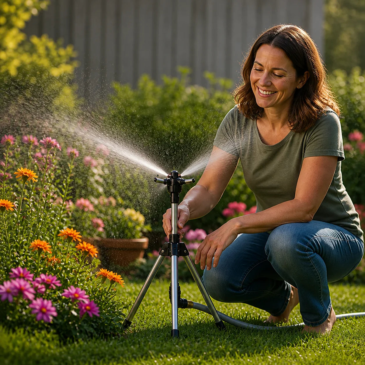 Garden Sprinkler 360° Adjustable Spray Stainless Steel Stand
