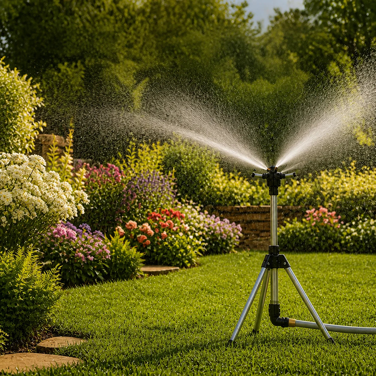 Garden Sprinkler 360° Adjustable Spray Stainless Steel Stand