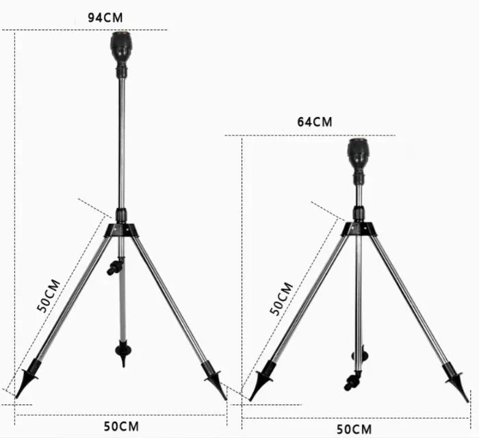 Garden Sprinkler 360° Rotating Adjustable Radius Stainless Steel Tripod
