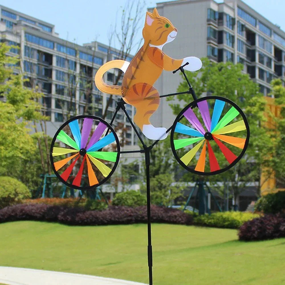 Garden Stake Cat Windmill Hand-Painted Weatherproof Resin & Metal