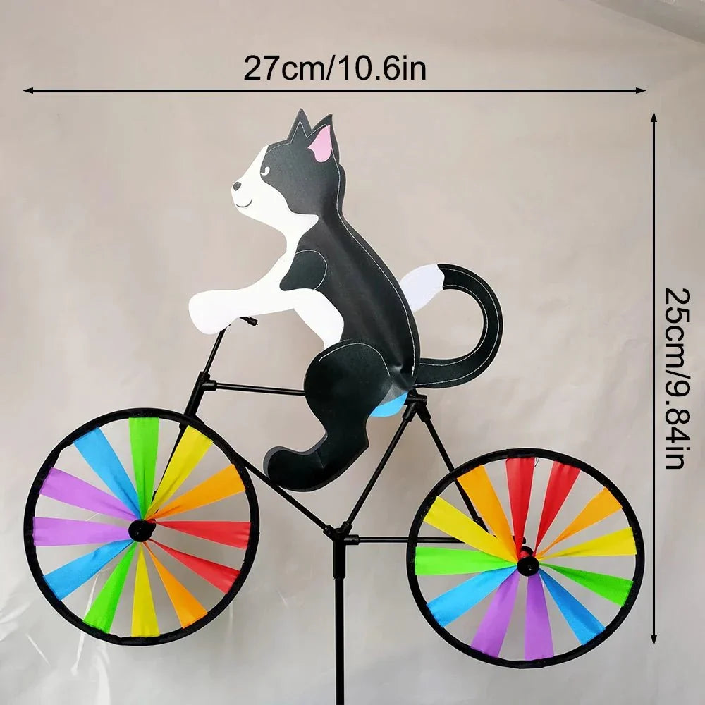 Garden Stake Cat Windmill Hand-Painted Weatherproof Resin & Metal