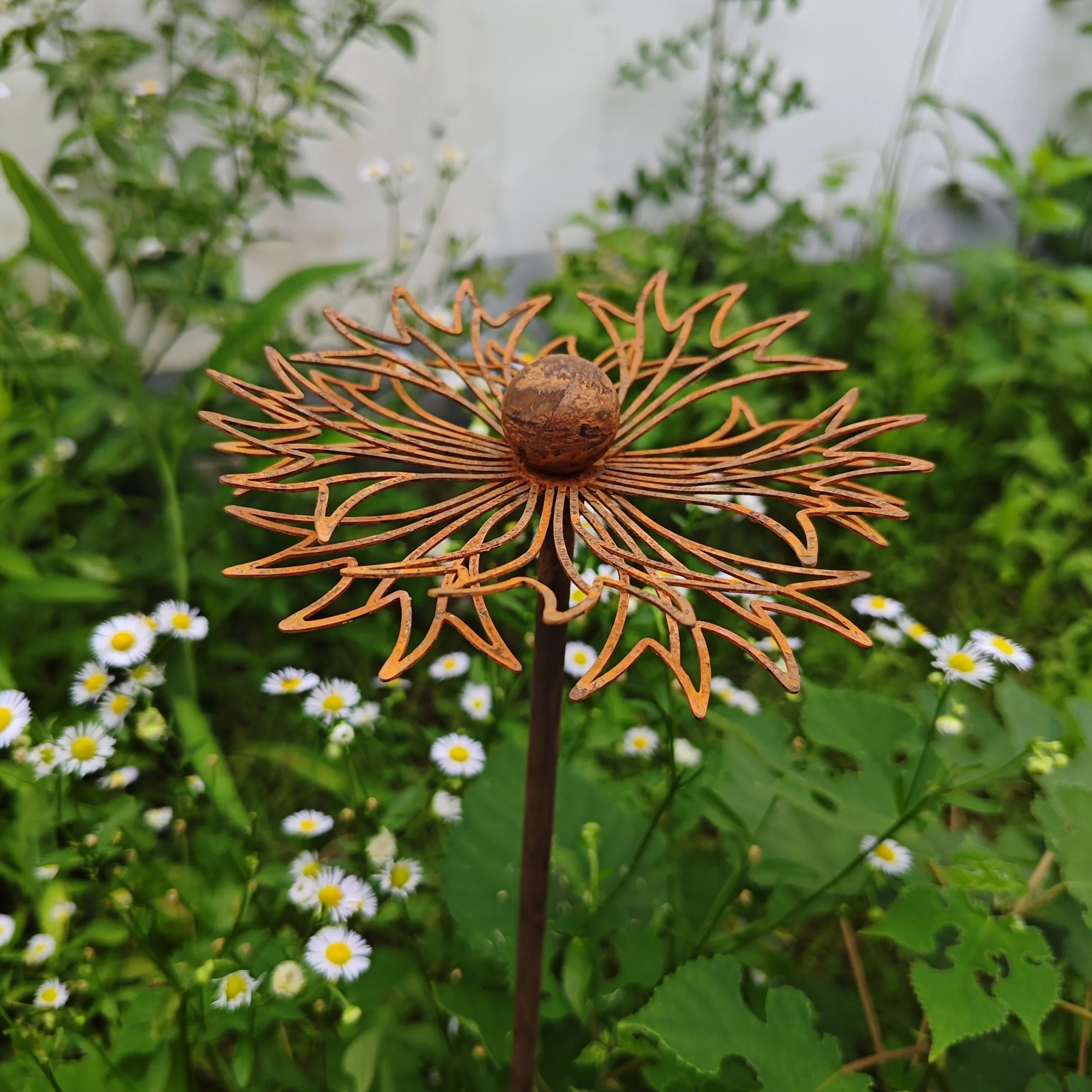 Garden Stake Iron Bluebonnet Flower Rust Patina