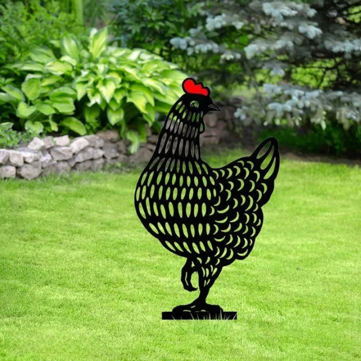 Garden Stake Set Five Chicken Silhouettes UV-Stable Acrylic