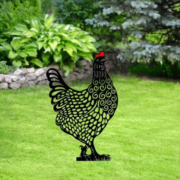 Garden Stake Set Five Chicken Silhouettes UV-Stable Acrylic